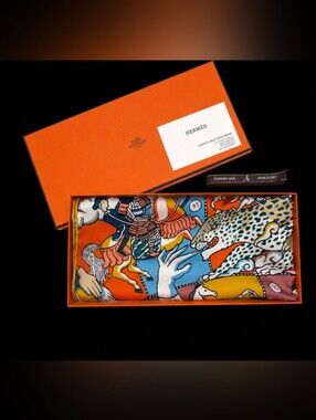 Hermes Silk Muffler Scarf in the "L'Epopee d'Hermes" Design